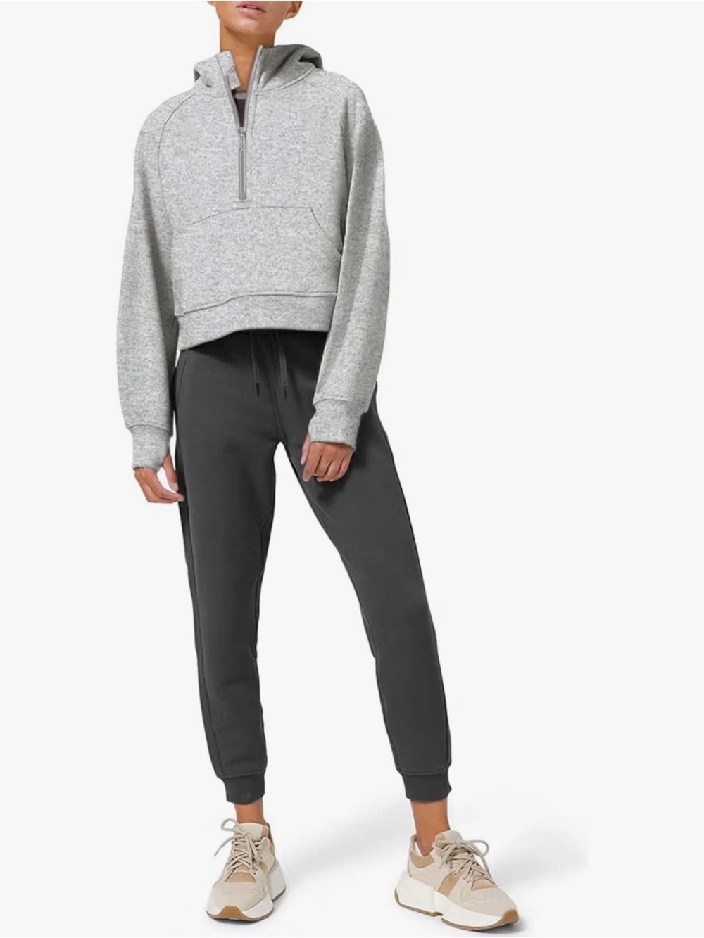 Cozy Gray Fleece-Lined Half Zip Hoodie — Size S